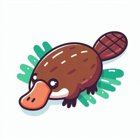 Cute cartoon platypus on white background. Vector illustration.のイラスト素材