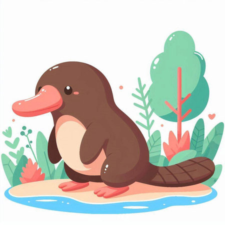 Cute duck sitting on the sand in the park. Vector illustrationのイラスト素材