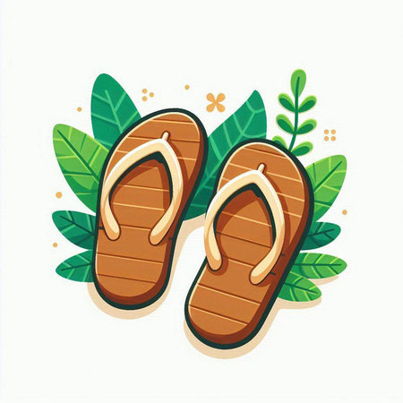 Flip flops with tropical leaves on white background. Vector illustration.のイラスト素材