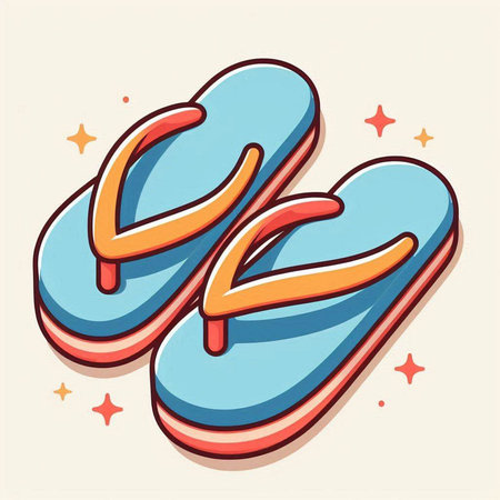 Vector illustration of a pair of flip flops in cartoon style.のイラスト素材