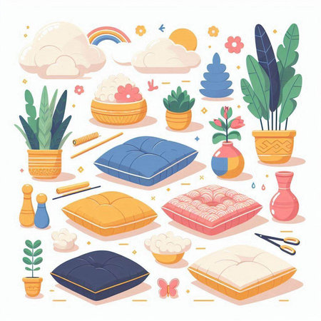 Illustration of a set of furniture and accessories for the house.のイラスト素材