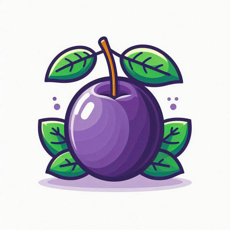 Plum fruit with leaves. Vector illustration isolated on white background.のイラスト素材