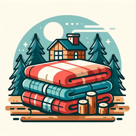 Vector illustration of a house in the forest with a stack of lumber.のイラスト素材