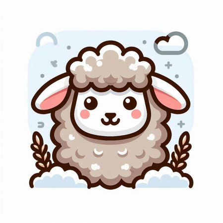 Cute sheep in the clouds. Vector illustration in cartoon style.のイラスト素材