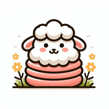 Cute sheep and flowers. Vector illustration in cartoon style on white background.のイラスト素材
