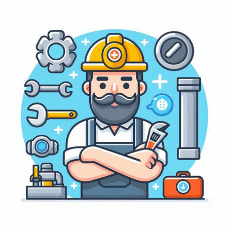 Repairman with wrench and tools. Repairman. Vector illustrationのイラスト素材