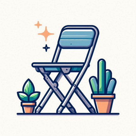 Illustration of director chair with plants in pots. Vector illustration.のイラスト素材