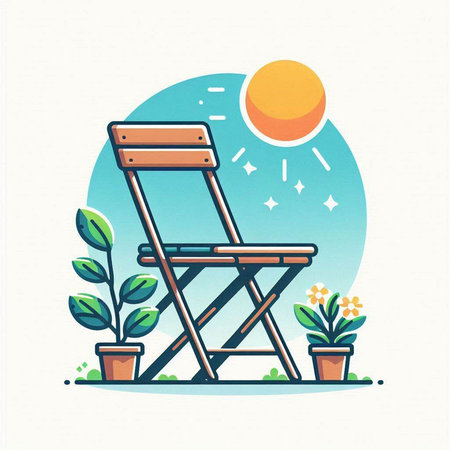 Hand drawn vector illustration of a beach chair and plants in pots.のイラスト素材