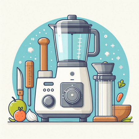 Vector illustration of a blender with ingredients for making smoothies. Flat style.のイラスト素材