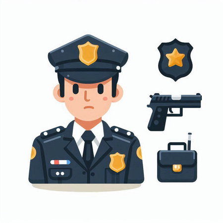 Policeman set. Police officer in uniform. Vector illustration.のイラスト素材