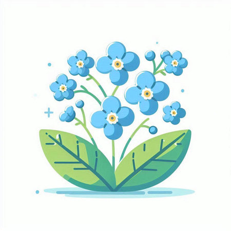 Forget-me-not flowers with leaves. Vector illustration.のイラスト素材