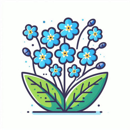 Blue forget-me-not flowers with green leaves. Vector illustration.のイラスト素材