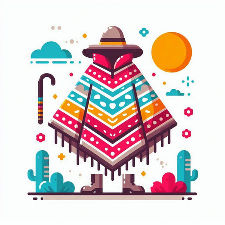 Mexican poncho. Vector illustration in flat cartoon style.のイラスト素材