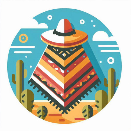 Mexican sombrero hat in the desert. Flat style vector illustration.のイラスト素材