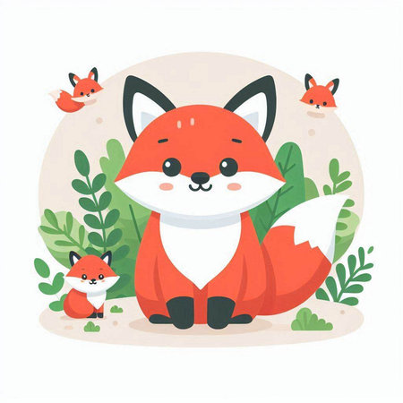 Cute little foxes. Vector illustration in flat cartoon style.のイラスト素材