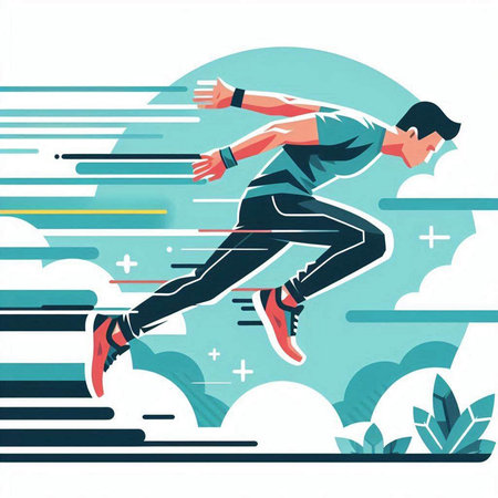 Vector illustration of a young man running in the park. Flat style.のイラスト素材