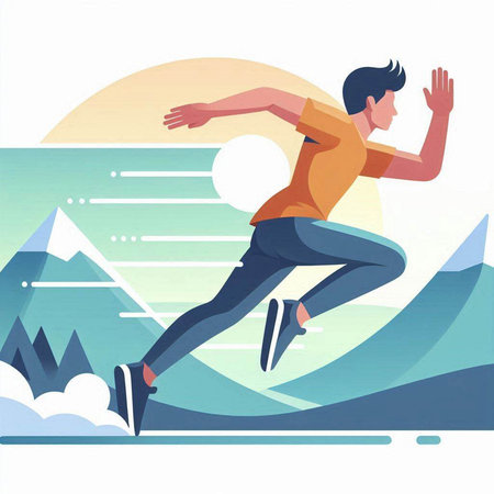 young man running in the landscape vector illustration design. vector illustration designのイラスト素材