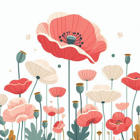 Vector floral background with poppies. Hand drawn vector illustration.のイラスト素材