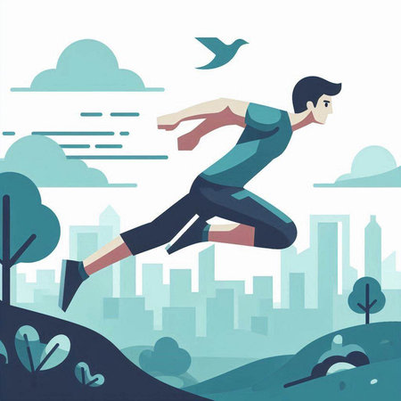 Running man in the park. Vector illustration in flat design style.のイラスト素材