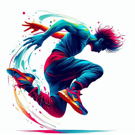 A young man jumping in the air. Colorful vector illustration.のイラスト素材