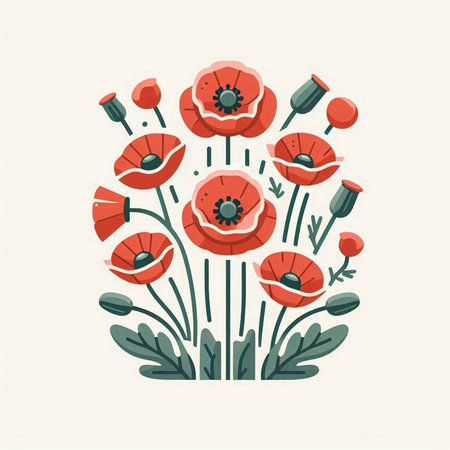 Vector illustration of a bouquet of red poppies on a white background.のイラスト素材