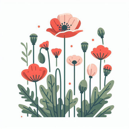 Hand drawn poppies. Vector illustration in a flat style.のイラスト素材