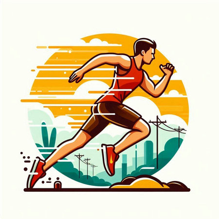 Running man. Healthy lifestyle concept. Vector illustration in retro style.のイラスト素材