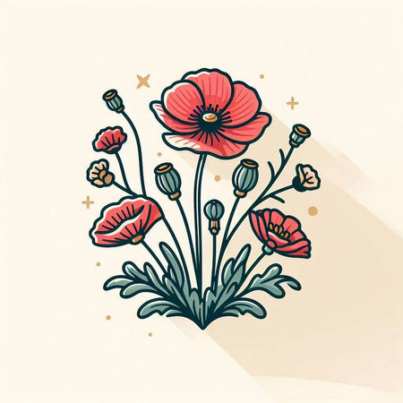 Vector illustration with poppies. Hand drawn. Floral background.のイラスト素材