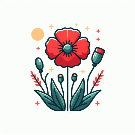Hand drawn vector illustration with poppies. Line art style.のイラスト素材