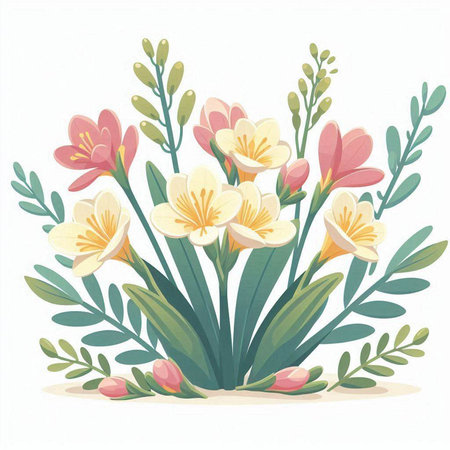 Flower bouquet with daffodils and crocuses. Vector illustration.のイラスト素材