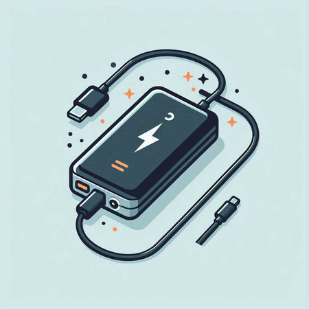 Smartphone charging battery with cable. Vector illustration in flat style.のイラスト素材