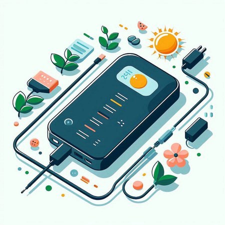 Smartphone charging with power bank, 3d isometric vector illustrationのイラスト素材