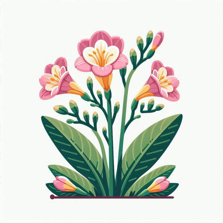 Beautiful bouquet of freesia flowers. Vector illustration.のイラスト素材