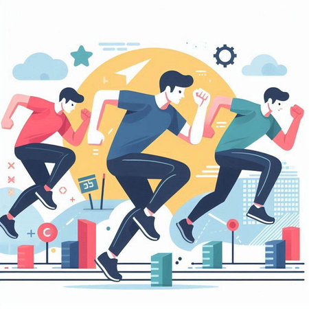People running in a race. Flat style vector illustration. Concept of sport and healthy lifestyle.のイラスト素材