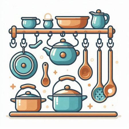 Kitchen utensils. Vector illustration in doodle style.のイラスト素材