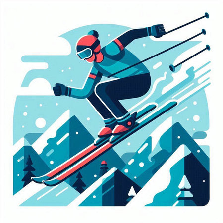 Winter sport. Snowboarder skiing downhill. Flat vector illustration.のイラスト素材