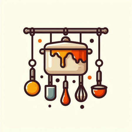 Kitchen tools and utensils icon in line art style.のイラスト素材