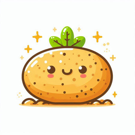 Cute smiling potato character. Vector flat cartoon kawaii illustrationのイラスト素材