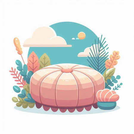Pumpkin in the garden. Vector illustration in flat style.のイラスト素材