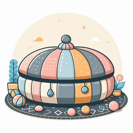Vector illustration of a round doodle tent for children's roomのイラスト素材
