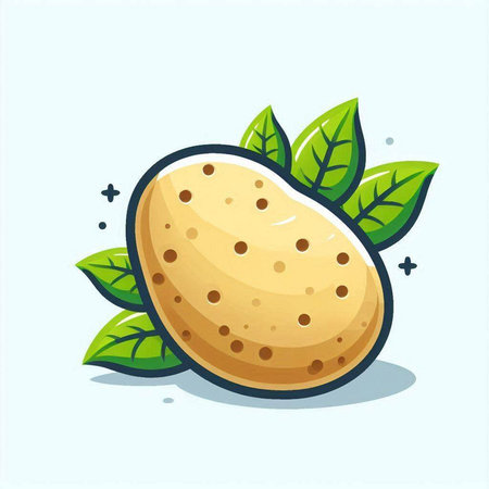 Potato with leaves. Vector illustration of a potato with leaves.のイラスト素材