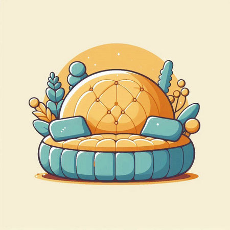 Illustration of a sofa with a laptop on it. Vector illustration.のイラスト素材