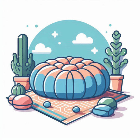 Illustration of a cartoon igloo in a cactus garden.のイラスト素材
