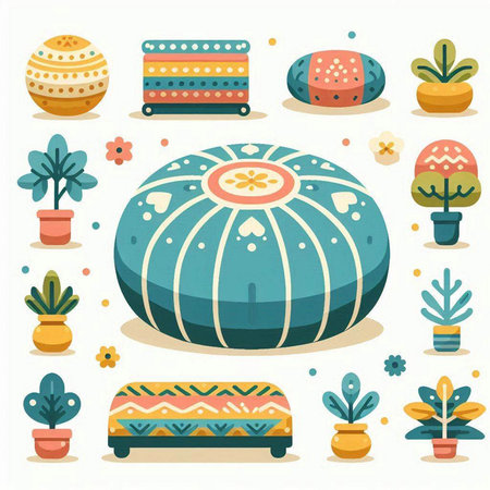 Cactus and succulents in pots. Vector flat illustration.のイラスト素材