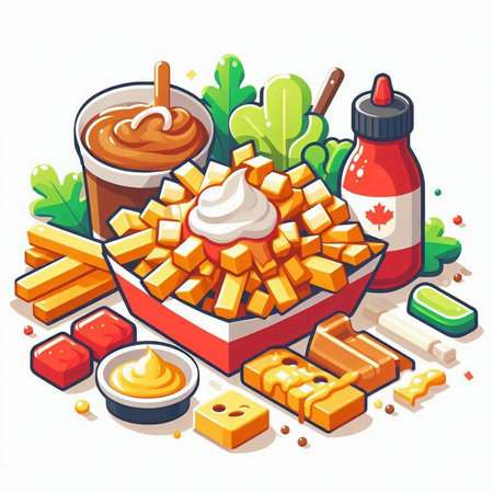 French fries with sauce and mayonnaise. Isometric vector illustration.のイラスト素材