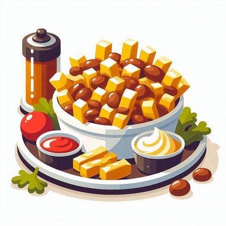 Illustration of a bowl of fried tofu with mayonnaise sauceのイラスト素材