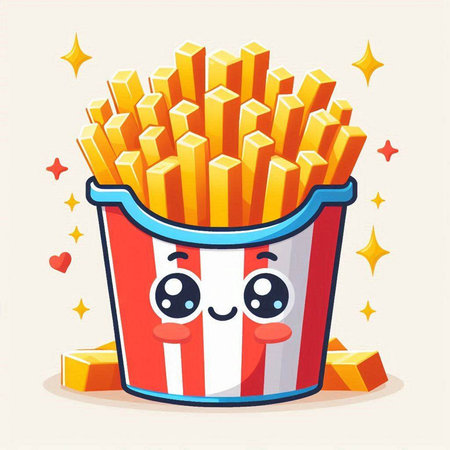 Funny cartoon fast food french fries. Vector illustration in flat style.のイラスト素材