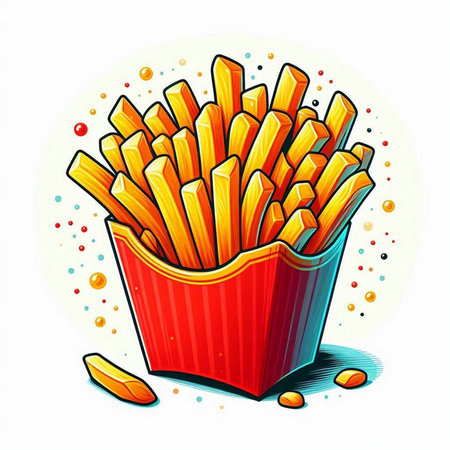 Vector illustration of french fries in a box on a white background.のイラスト素材