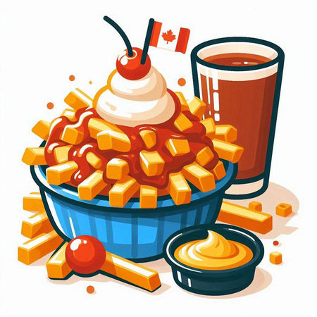 Illustration of a bowl of french fries and a glass of tomato juiceのイラスト素材