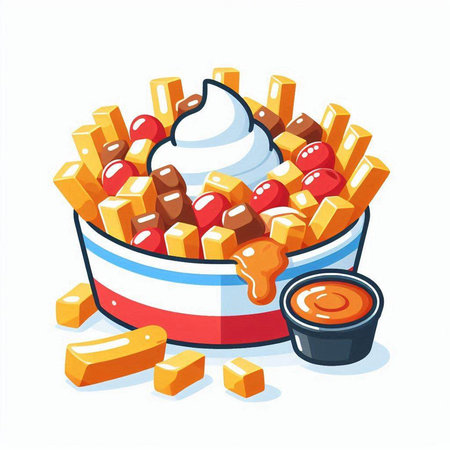 illustration of french fries with ketchupnnaise and mustardのイラスト素材